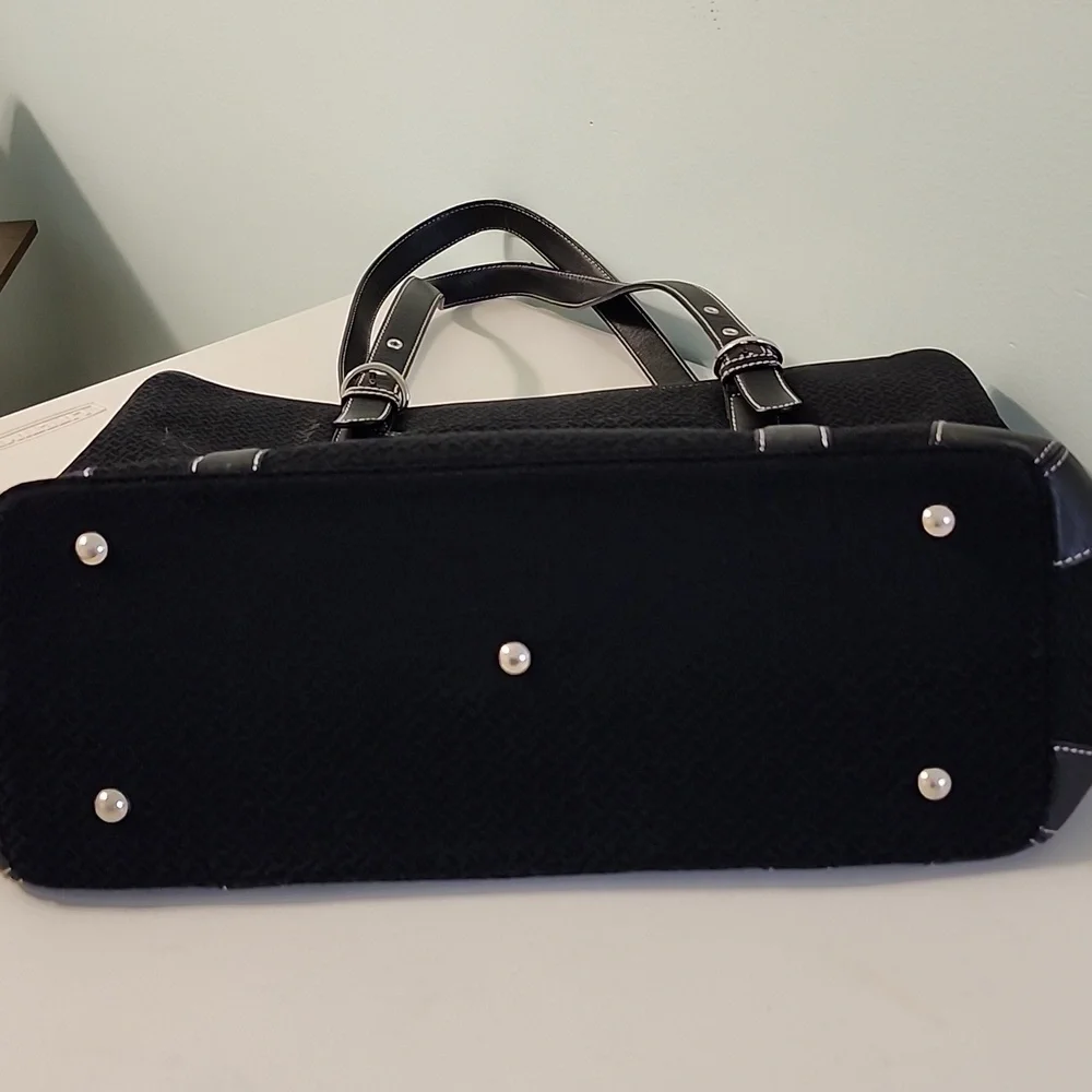 Talbots Laptop Travel Multi-Pocket Bag Black Leather Textile